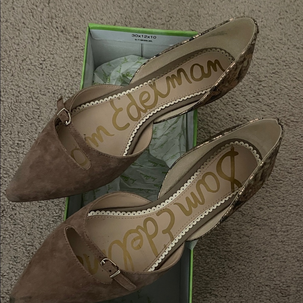 Sam Edelman Women's Brown Suede Flats- with snake skin look on ankle side